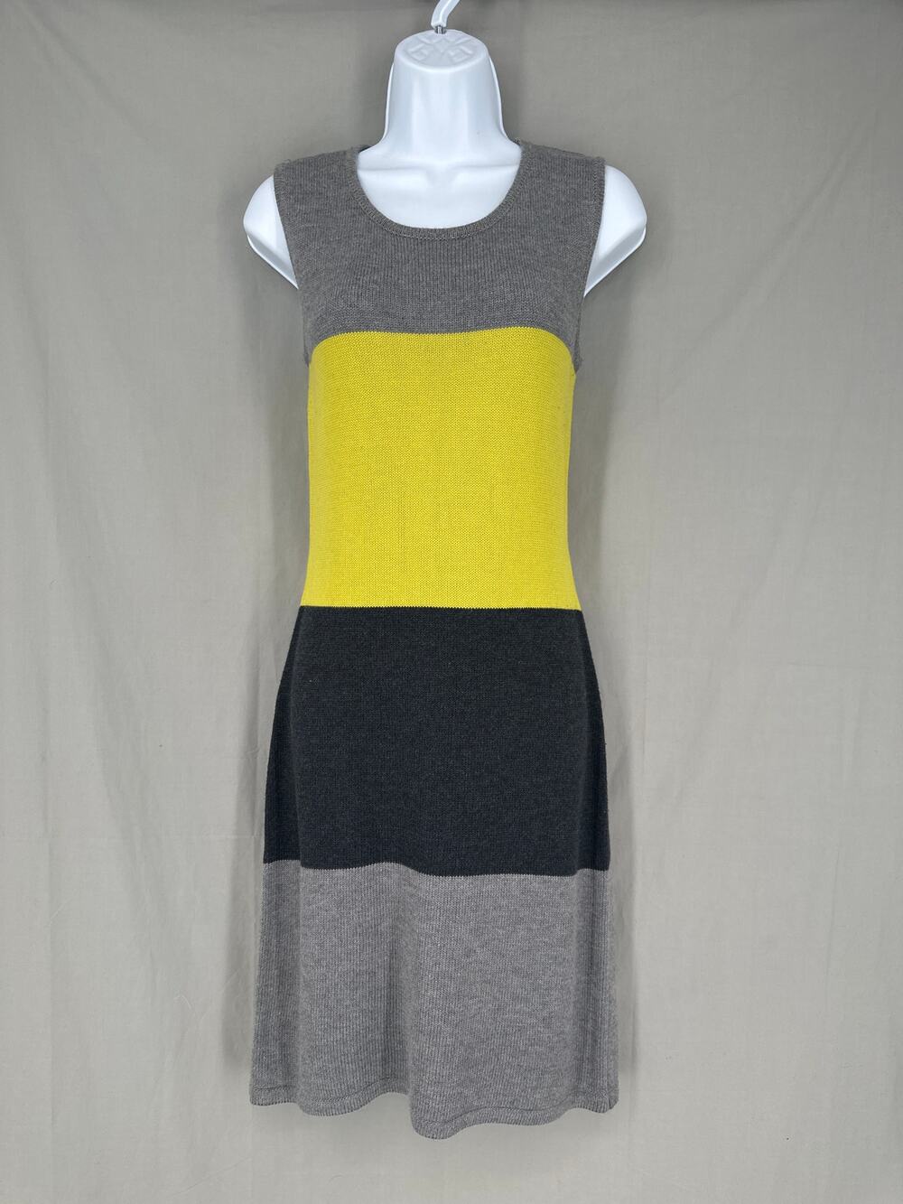 Calvin Klein Dress Womens Small Gray Mini Knit Sweaterdress Colorblock Capsule